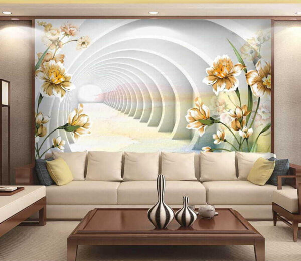 Bloemenpatronen met tunnel illusie Fotobehang Bloemenpatronen met tunnel illusie