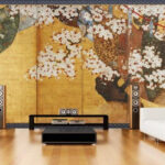 Fotobehang Kersenbloesems en sierlijke kimono patronen