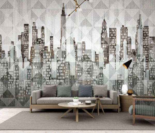 Abstract geometrisch skyline-ontwerp van een stad Fotobehang Abstract geometrisch skyline-ontwerp van een stad