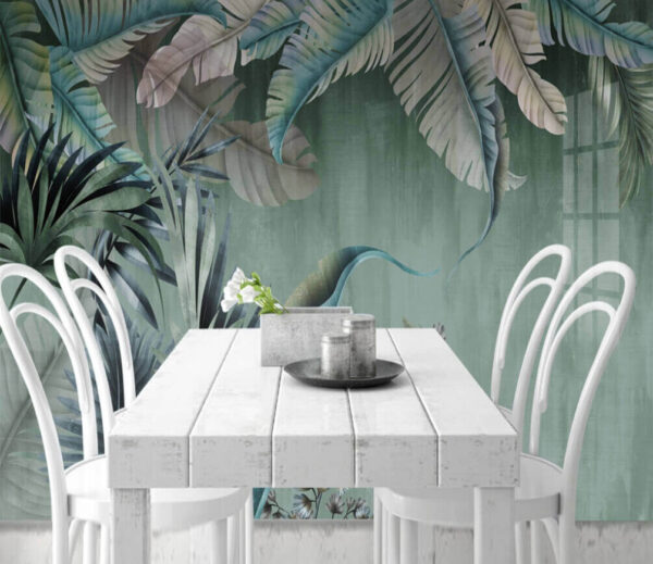 Fotobehang Weelderige bladeren in kalmerende tinten