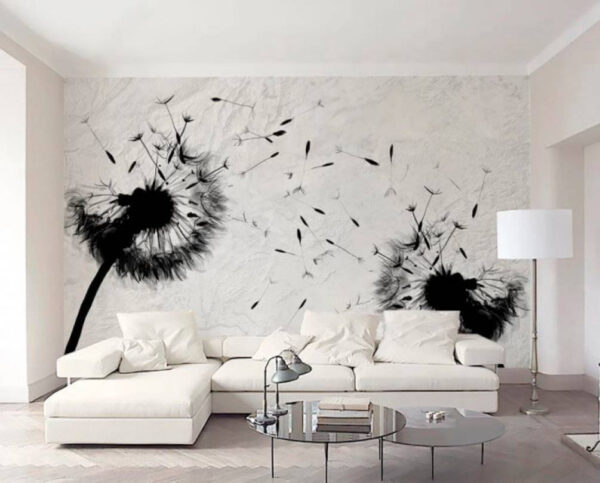 Fotobehang Fotobehang Zwart-wit afbeelding van een paardenbloem (Artikelnummer: u06731)