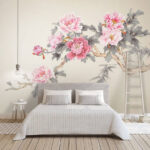 Fotobehang Tak met roze bloemen