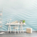 Fotobehang Wit en blauw golvend patroon