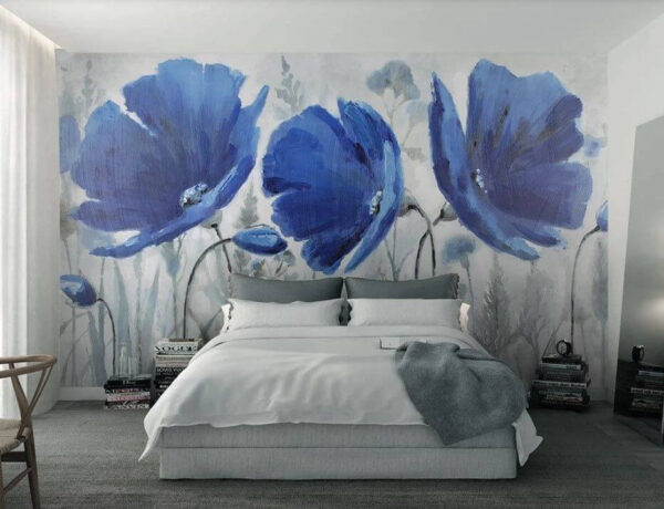 Levendige blauwe bloemen in bloei Fotobehang Levendige blauwe bloemen in bloei