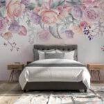 Fotobehang Blush bloemen met delicate vlinders.