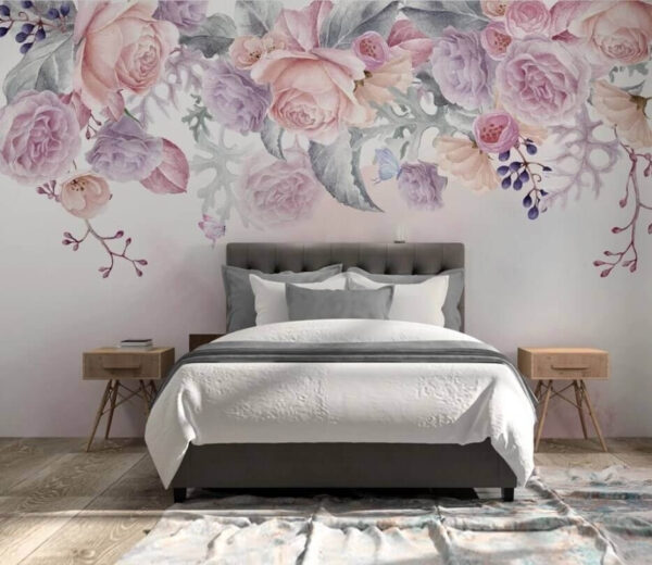 Blush bloemen met delicate vlinders Fotobehang Blush bloemen met delicate vlinders