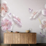 Fotobehang Behang met bloemen en vlinders