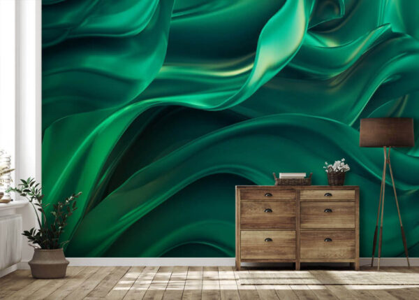 Groene stof met plooien Fotobehang Groene stof met plooien