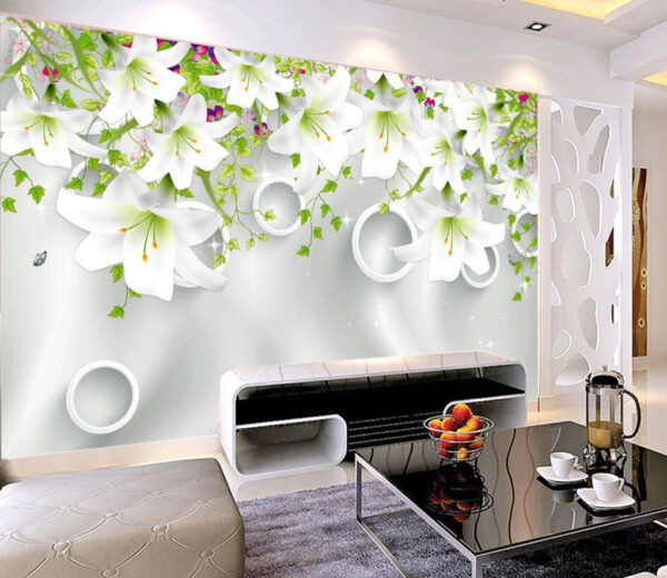 Witte bloemen en ringen Fotobehang Witte bloemen en ringen
