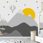 Fotobehang Luchtballon over bergen.