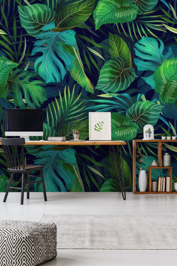 Levendig gebladerte in de jungle in harmonie Fotobehang Levendig gebladerte in de jungle in harmonie