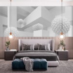Fotobehang Witte kamer met witte ballen