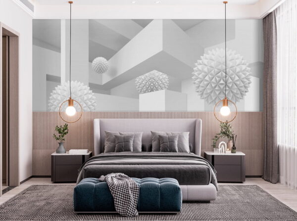 Witte kamer met witte ballen Fotobehang Witte kamer met witte ballen