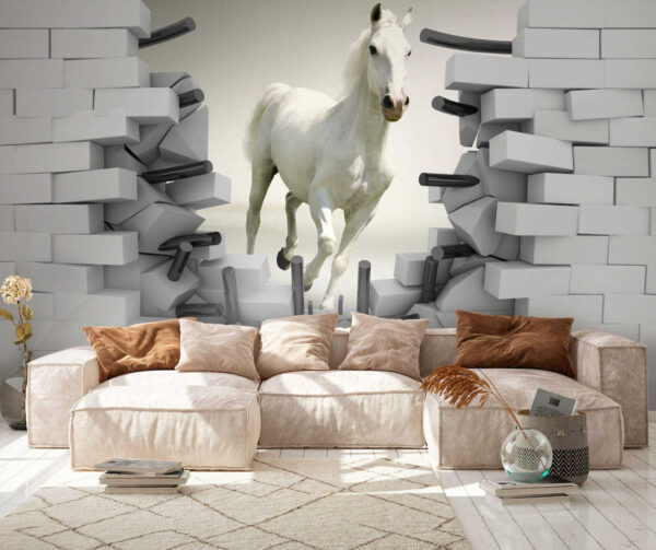 Lopend wit paard Fotobehang Lopend wit paard