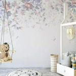 Fotobehang Pastelkleurige bloemen en vlinders fladderen
