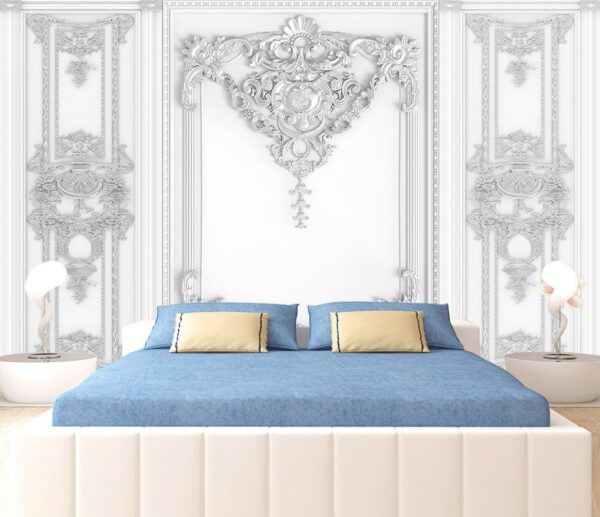Witte muur met sierlijke ontwerpen Fotobehang Witte muur met sierlijke ontwerpen
