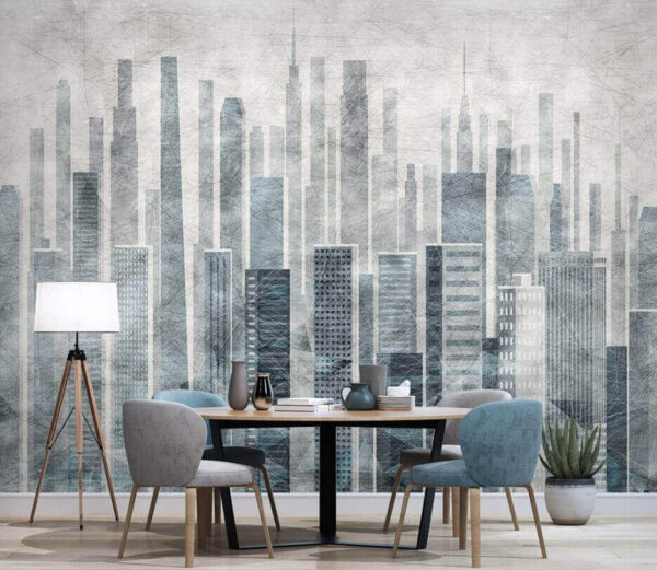 Futuristisch stadslandschap met wolkenkrabbers Fotobehang Futuristisch stadslandschap met wolkenkrabbers