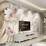 Fotobehang Behang met bloemen en vlinders