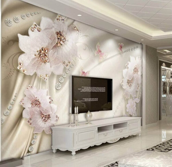 Behang met bloemen en vlinders Fotobehang Behang met bloemen en vlinders