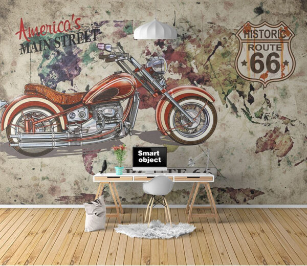 Motorfiets op een kaart Fotobehang Motorfiets op een kaart