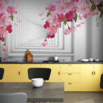 Fotobehang Roze bloemen op een tak