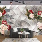 Fotobehang Groep bloemen op witte achtergrond
