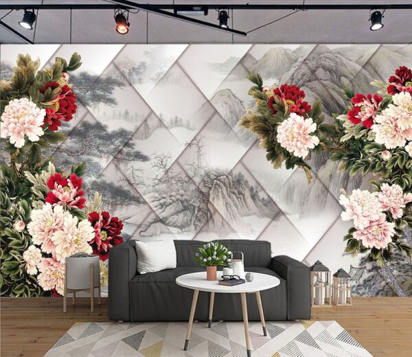 Groep bloemen op witte achtergrond Fotobehang Groep bloemen op witte achtergrond