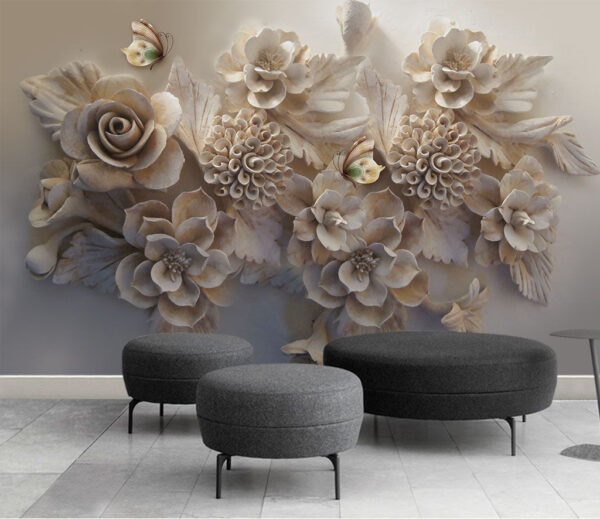 Elegante bloemen met sierlijke vlinders Fotobehang Elegante bloemen met sierlijke vlinders