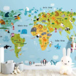 Fotobehang Kaart van afrika met dieren