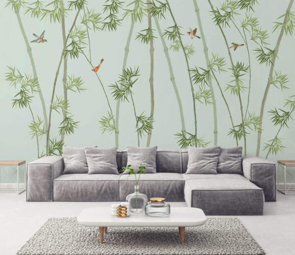 Behang met bamboetakken en vogels Fotobehang Behang met bamboetakken en vogels