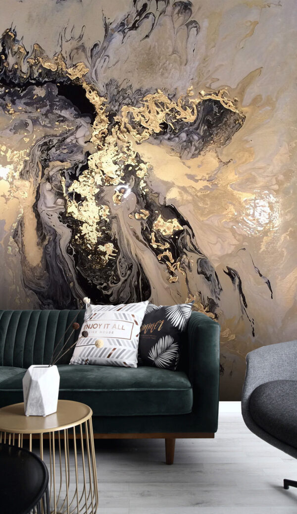 Wervelend metallic abstract schilderij Fotobehang Wervelend metallic abstract schilderij