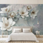 Fotobehang Elegante witte bloemen op gestructureerde achtergrond