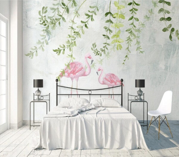 Aquarel van een flamingo Fotobehang Aquarel van een flamingo