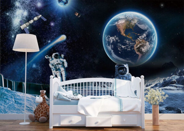 Een astronaut die op de maan loopt Fotobehang Een astronaut die op de maan loopt