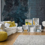 Fotobehang Blauw en zwart patroon