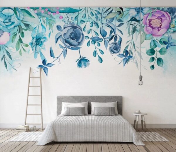Aquarel van bloemen Fotobehang Aquarel van bloemen