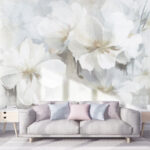 Fotobehang Delicate bloesems op zacht canvas.