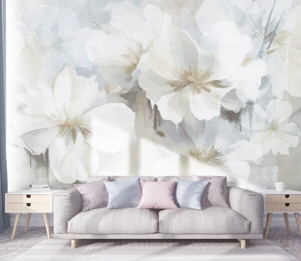 Delicate bloesems op zacht canvas Fotobehang Delicate bloesems op zacht canvas