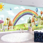 Fotobehang Regenboog boven een huis