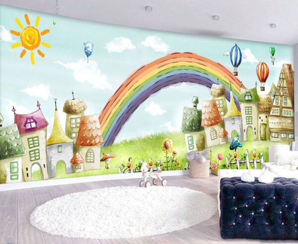 Regenboog boven een huis Fotobehang Regenboog boven een huis
