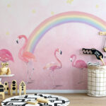 Fotobehang Roze flamingo op roze achtergrond