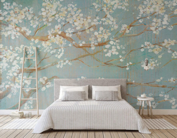 Bloesems op takken, sereen tafereel Fotobehang Bloesems op takken, sereen tafereel