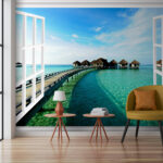 Fotobehang Brug naar een strand
