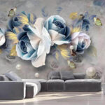 Fotobehang Elegante bloemen met delicate vlinders.