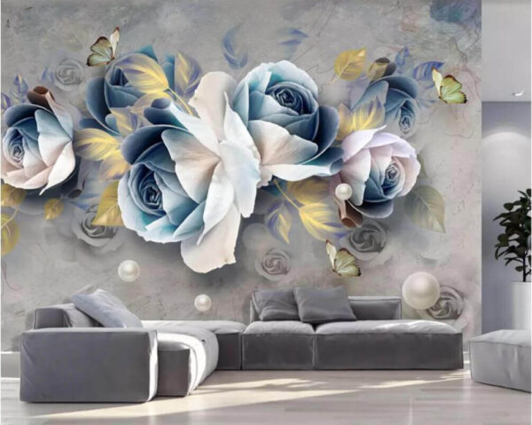 Elegante bloemen met delicate vlinders Fotobehang Elegante bloemen met delicate vlinders