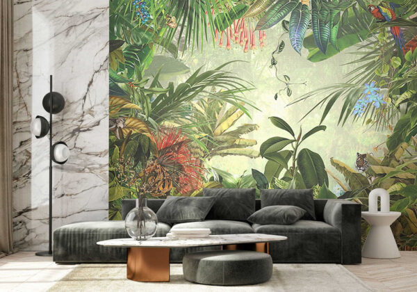 Weelderige jungle vol wilde dieren Fotobehang Weelderige jungle vol wilde dieren