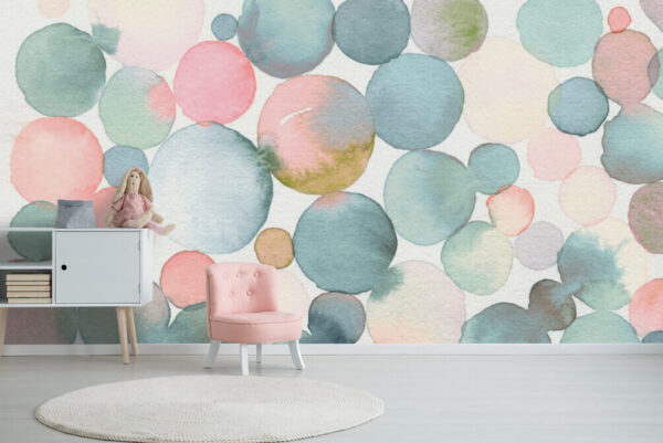 Pastelkleurige aquarelcirkels lopen naadloos in elkaar over Fotobehang Pastelkleurige aquarelcirkels lopen naadloos in elkaar over