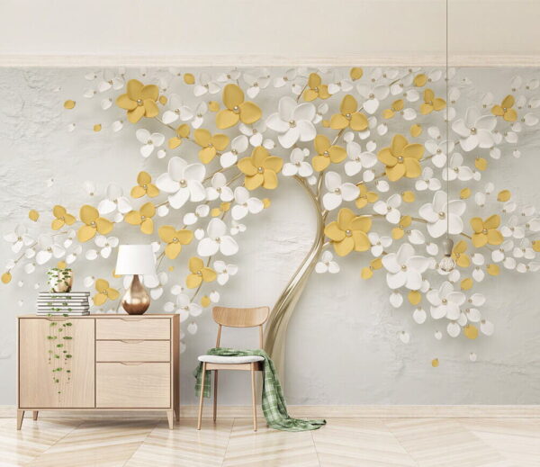 Bloeiende boom met delicate bloemen Fotobehang Bloeiende boom met delicate bloemen