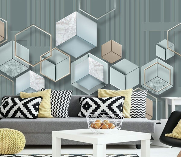 Behang met zeshoeken en geometrische vormen Fotobehang Behang met zeshoeken en geometrische vormen
