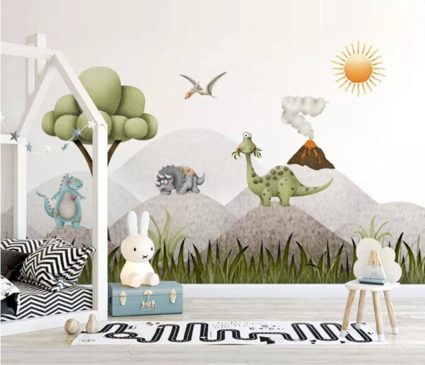 Cartoon dinosaurussen in een landschap Fotobehang Cartoon dinosaurussen in een landschap